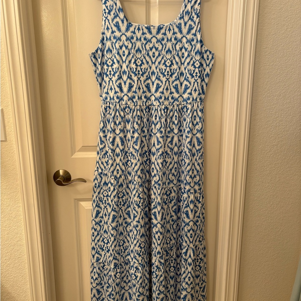 Chic Blue and White Ikat Maxi Dress 1010